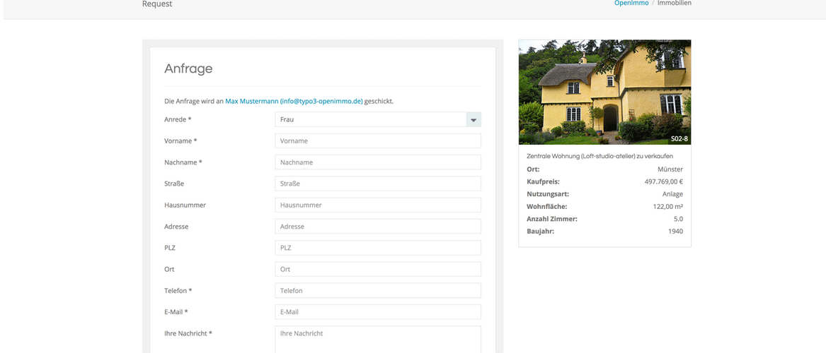 Immobilien Anfrage-Formular