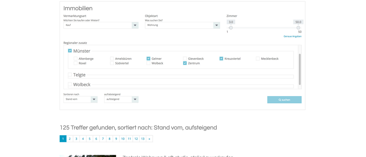 Immobilien Suchfilter